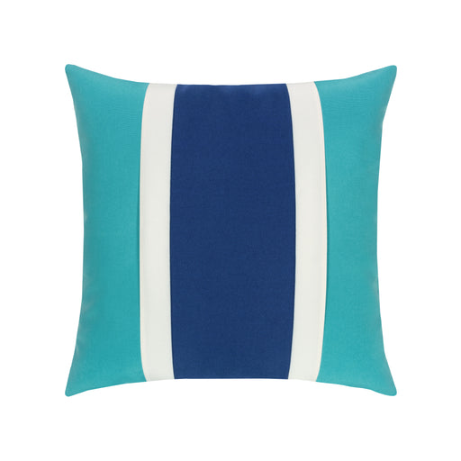 20" x 20" Mustique pillow by Elaine Smith | Sunbrella, faux down | teal, aqua, royal, white, stripe, cobalt