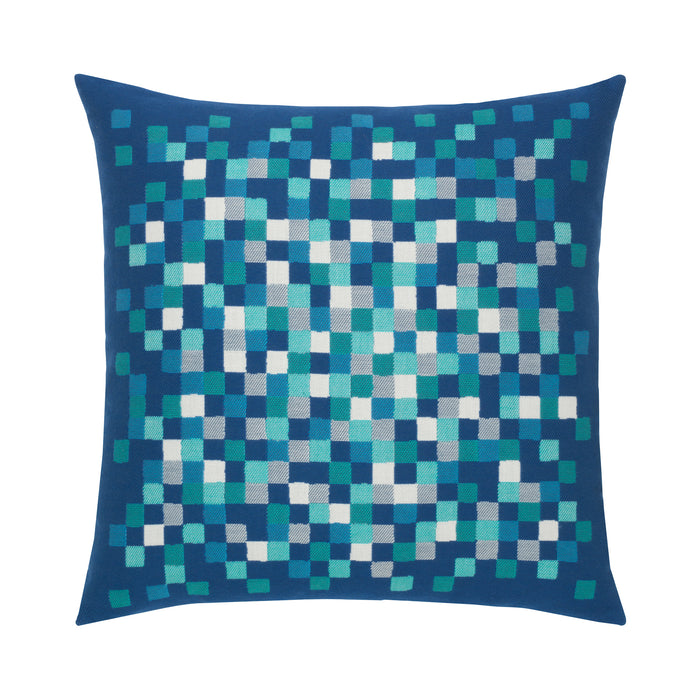 22" x 22" Cobalt Check pillow by Elaine Smith | Sunbrella yarn, faux down | blue, royal, aqua, check, abstract